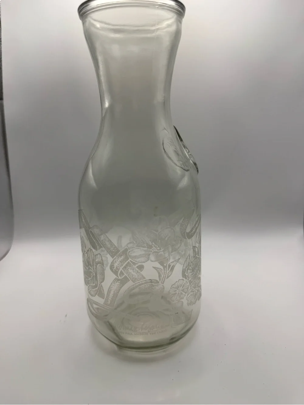 Vintage etched Floral Glass Carafe
